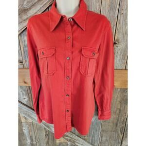 Ll bean vintage metal button up long sleeve red comfort casual women's small *